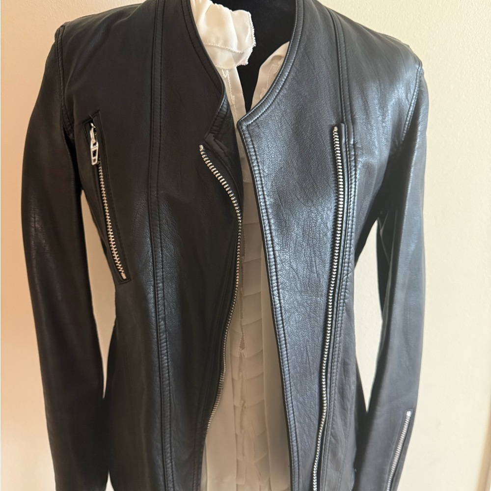 Blank NYC Black Leather Jacket with Zipper Accents